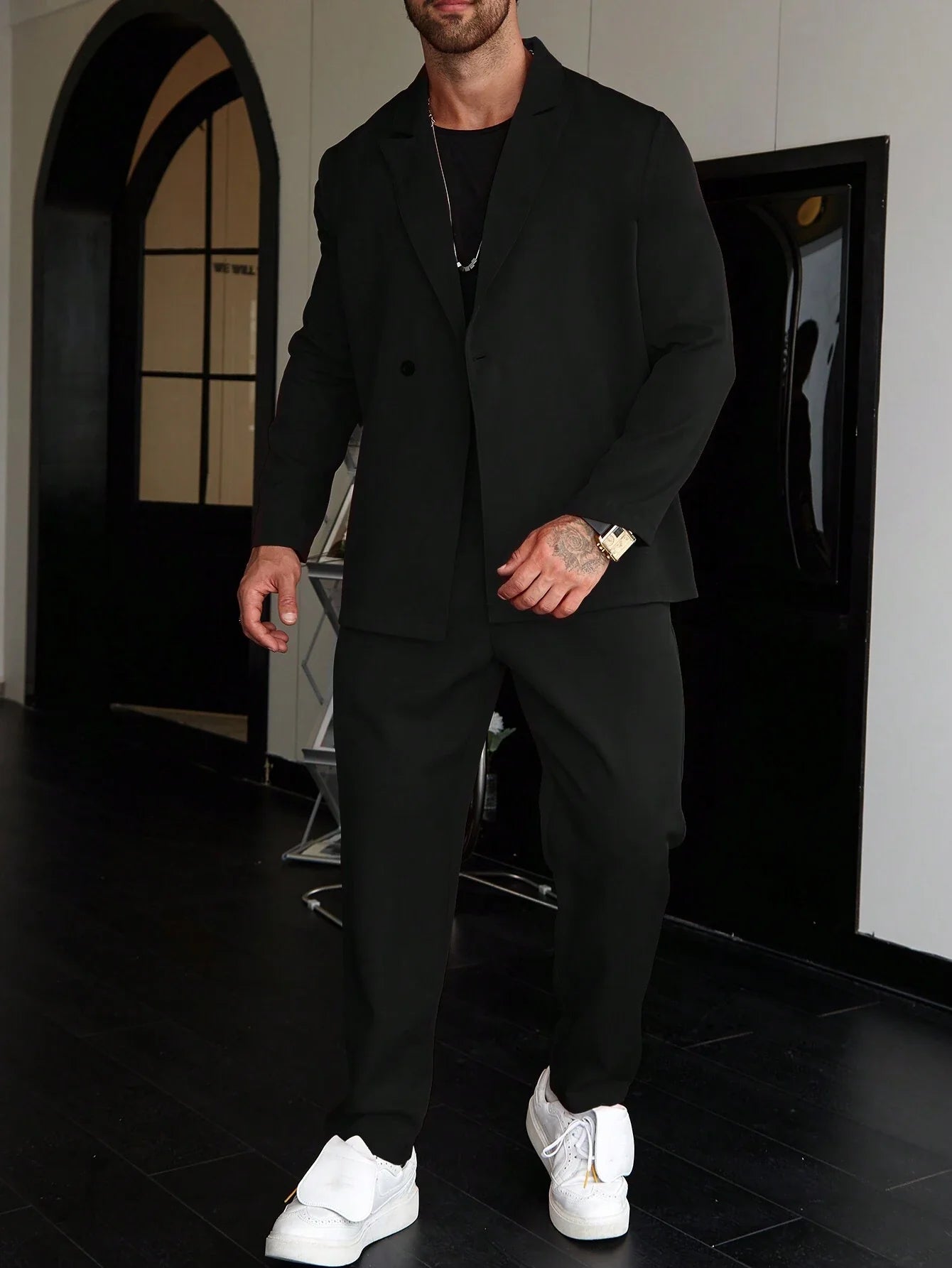 Luca Vantrell | Men's Solid Black Two-Piece Suit