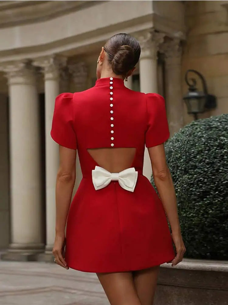 Lucinda Moreau | Red High Neck Mini Dress
