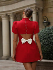 Lucinda Moreau | Red High Neck Mini Dress