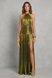 Vivienne Thornton | Luminara Metallic Halter Maxi Dress