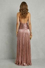 Vivienne Thornton | Luminara Metallic Halter Maxi Dress