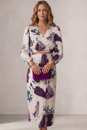 Cordelia Hughes | Watercolour Floral Two-Piece Set – Wrap Blouse & Midi Skirt