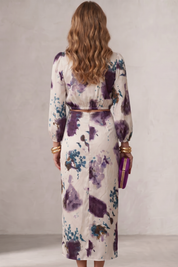 Cordelia Hughes | Watercolour Floral Two-Piece Set – Wrap Blouse & Midi Skirt