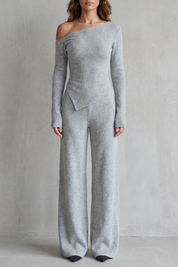 Phoebe Wentworth | Asymmetric Knit Lounge Set in Heather Grey