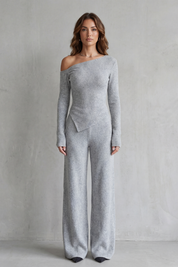 Phoebe Wentworth | Asymmetric Knit Lounge Set in Heather Grey