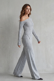 Phoebe Wentworth | Asymmetric Knit Lounge Set in Heather Grey