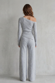 Phoebe Wentworth | Asymmetric Knit Lounge Set in Heather Grey