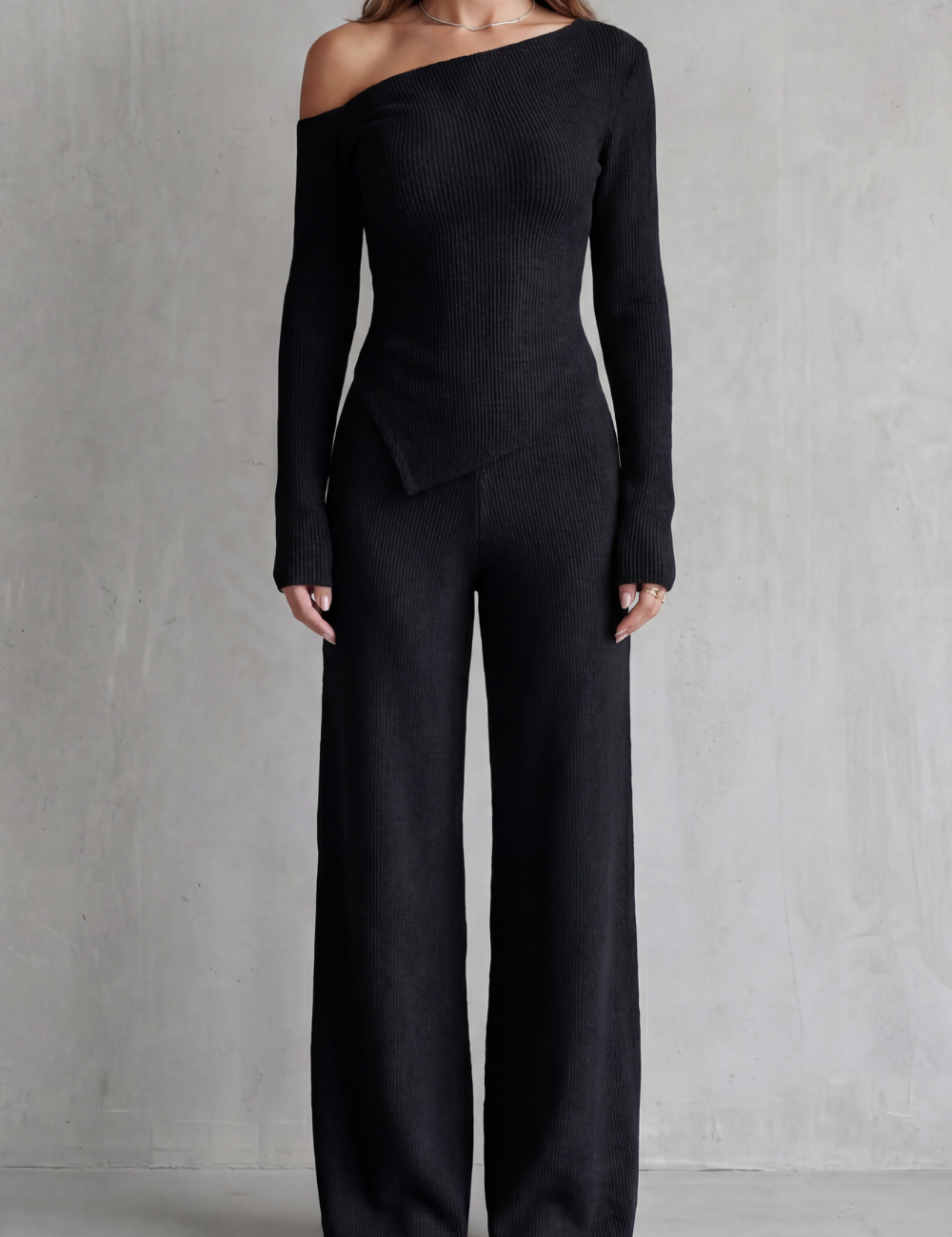 Phoebe Wentworth | Asymmetric Knit Lounge Set in Heather Grey