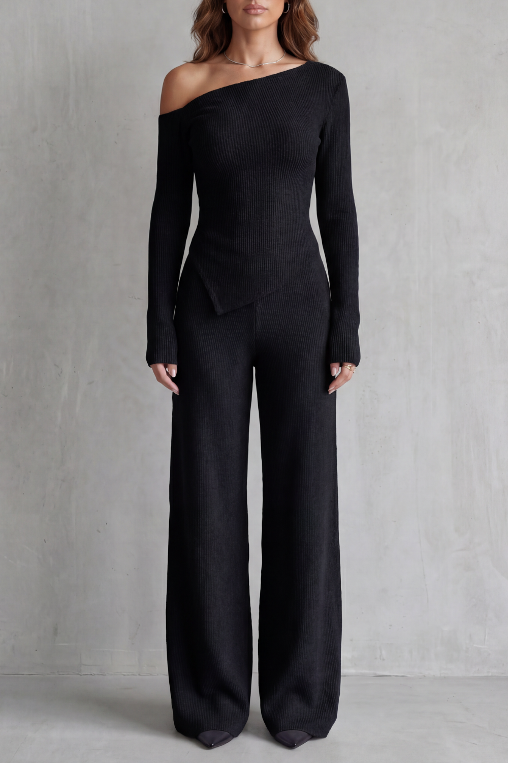 Phoebe Wentworth | Asymmetric Knit Lounge Set in Heather Grey