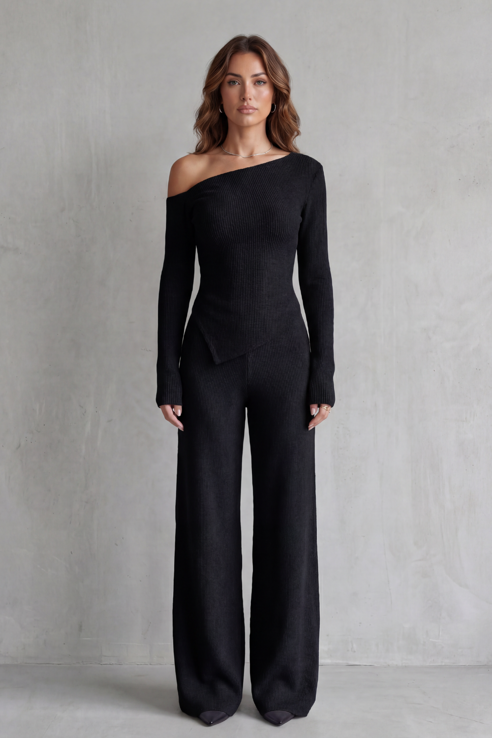 Phoebe Wentworth | Asymmetric Knit Lounge Set in Heather Grey