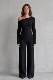 Phoebe Wentworth | Asymmetric Knit Lounge Set in Heather Grey