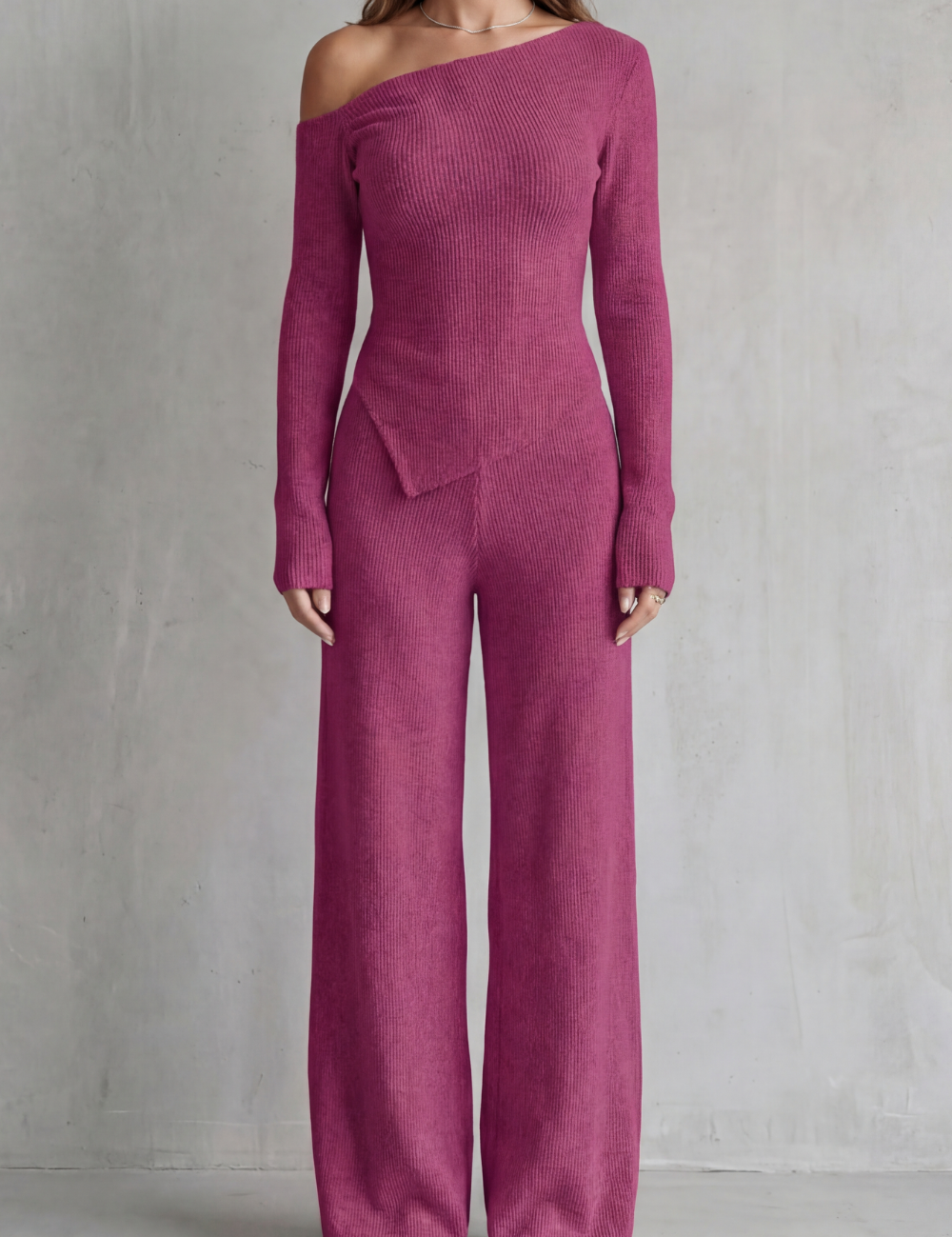 Phoebe Wentworth | Asymmetric Knit Lounge Set in Heather Grey