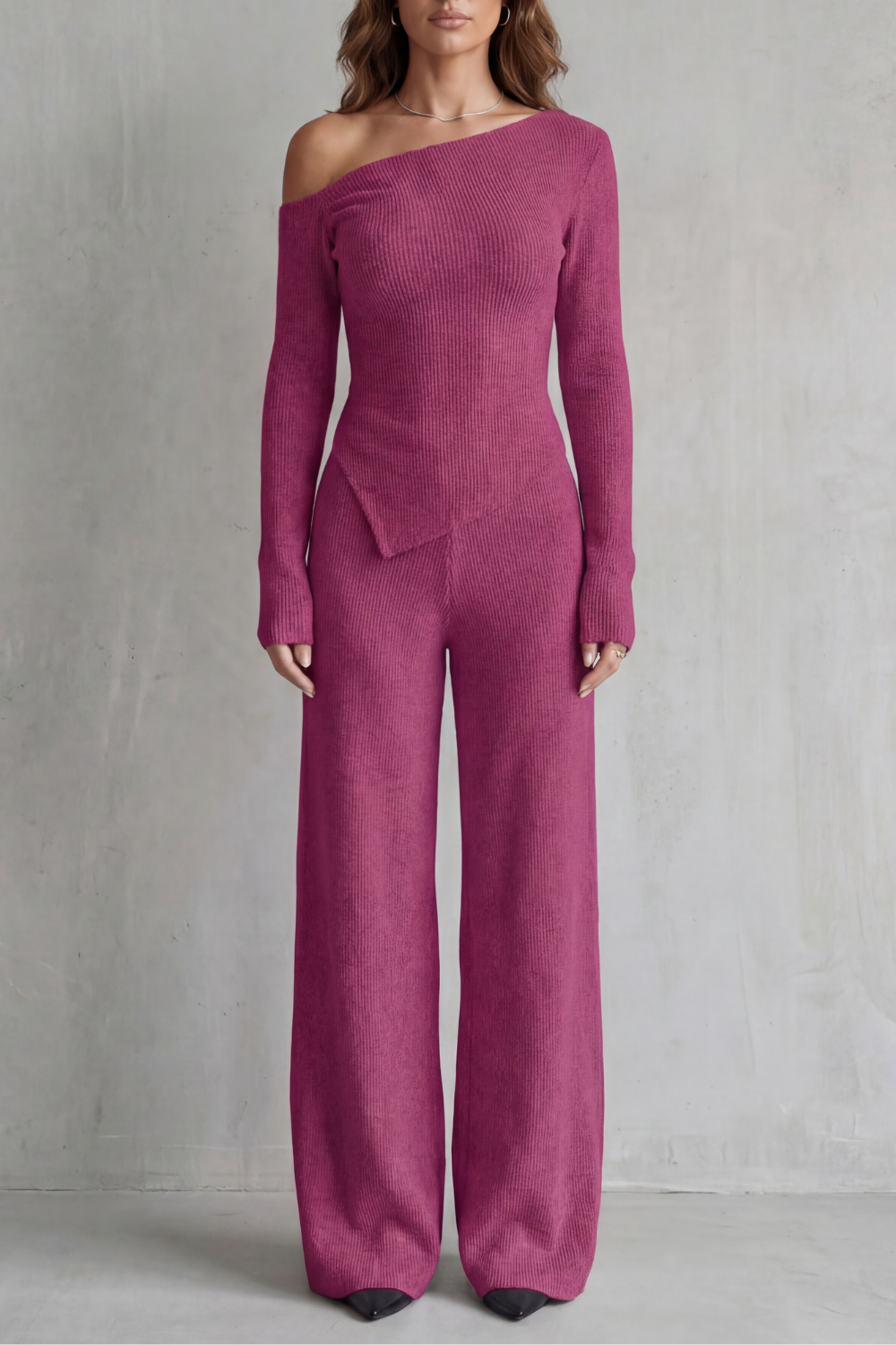Phoebe Wentworth | Asymmetric Knit Lounge Set in Heather Grey