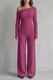 Phoebe Wentworth | Asymmetric Knit Lounge Set in Heather Grey
