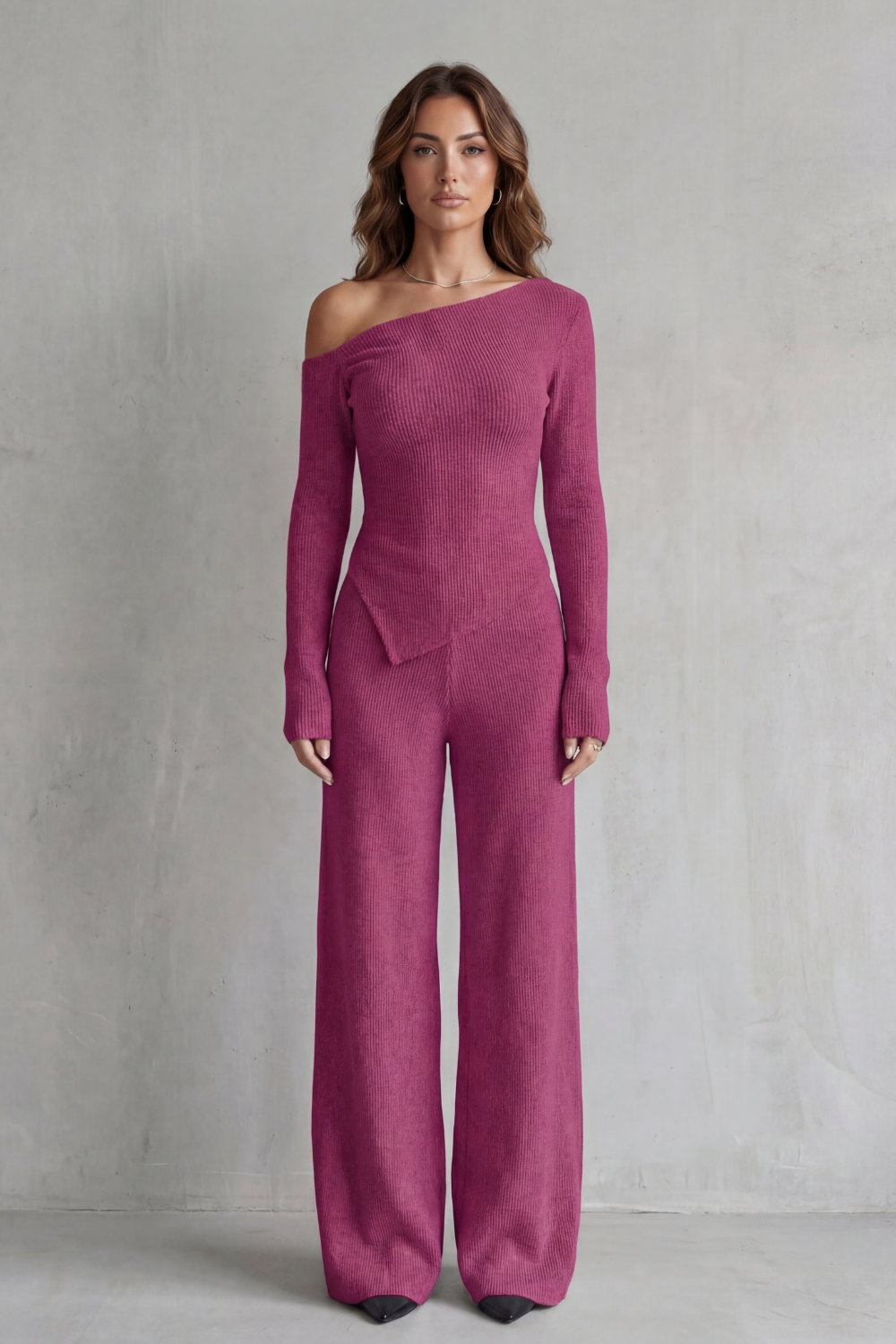Phoebe Wentworth | Asymmetric Knit Lounge Set in Heather Grey