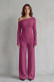 Phoebe Wentworth | Asymmetric Knit Lounge Set in Heather Grey