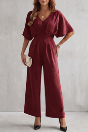 Georgiana Cooper | Burgundy Batwing Wide-Leg Jumpsuit