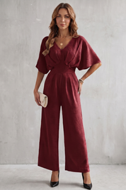 Georgiana Cooper | Burgundy Batwing Wide-Leg Jumpsuit