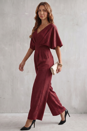 Georgiana Cooper | Burgundy Batwing Wide-Leg Jumpsuit