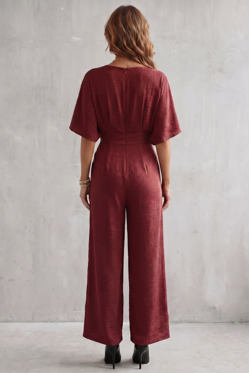 Georgiana Cooper | Burgundy Batwing Wide-Leg Jumpsuit