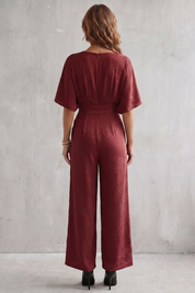 Georgiana Cooper | Burgundy Batwing Wide-Leg Jumpsuit
