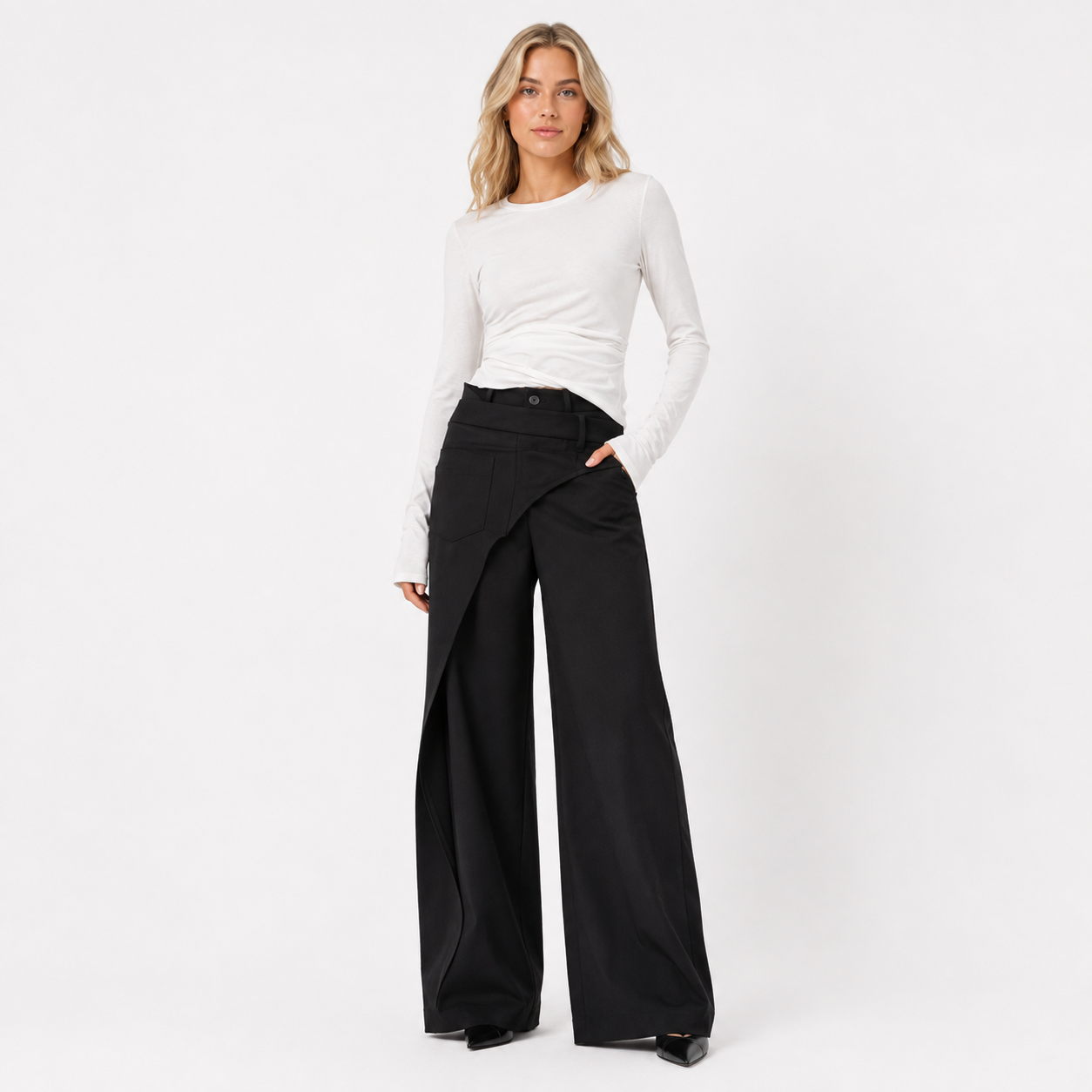 Lydia Roberts | Diagonal-Panel Wide-Leg Trousers