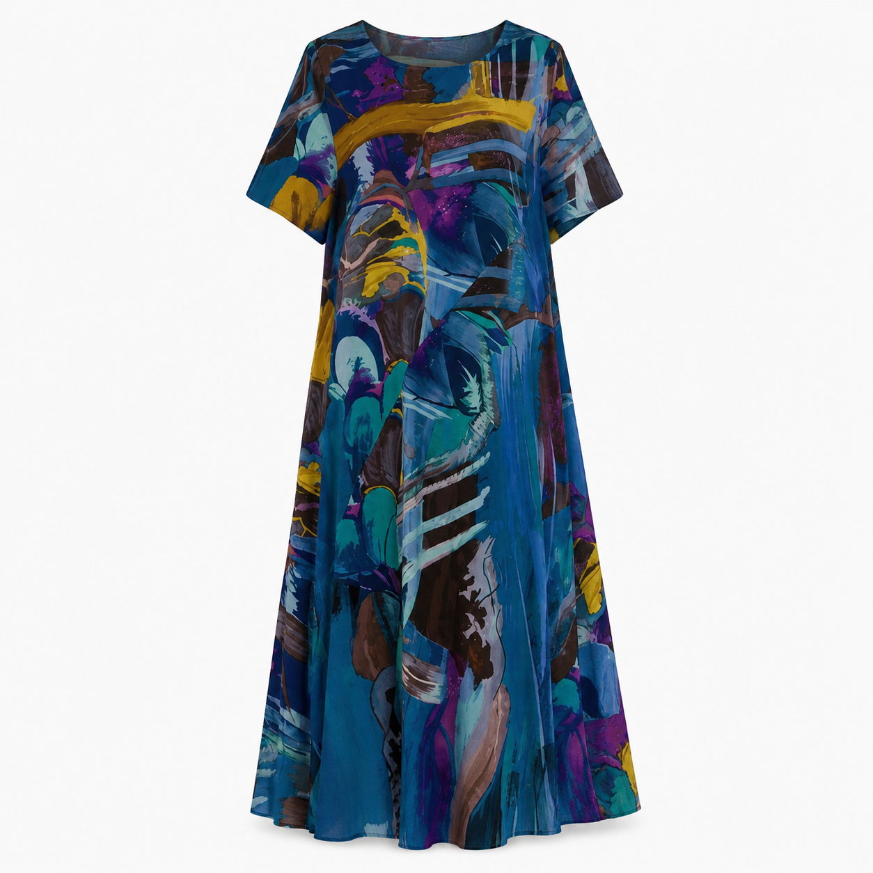Lydia Sanderson | Women's Abstract Print Midi Dress with Short Sleeves