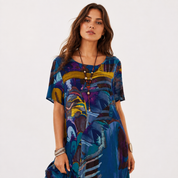 Lydia Sanderson | Women's Abstract Print Midi Dress with Short Sleeves