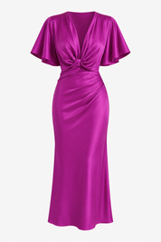 Lydia Thornfield | Satinéa Knot Waist Satin Midi Dress