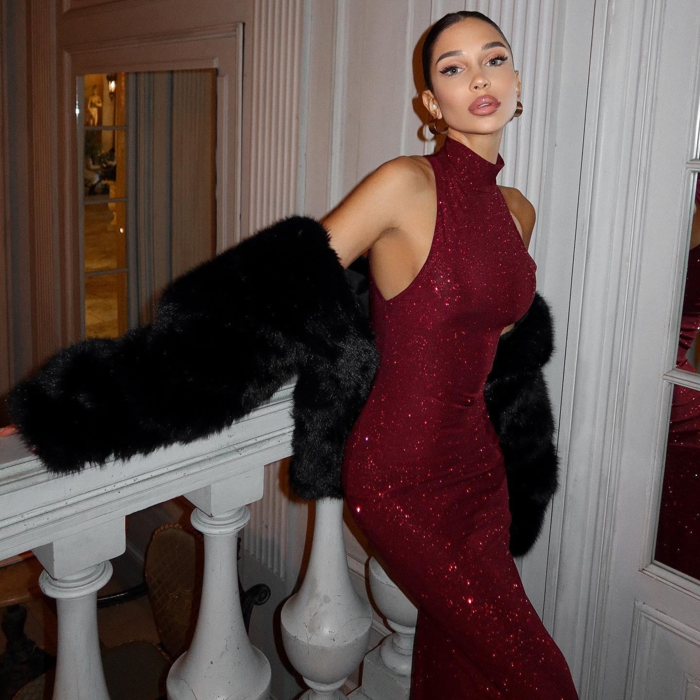 Lydia Ashcroft | Burgundy Halter Neck Bodycon Maxi Prom Dress