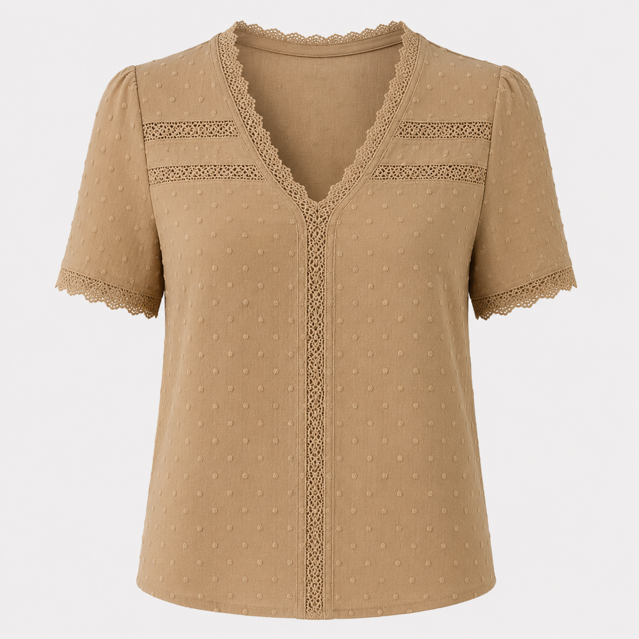 Lydia Hawthorne | Women's Swiss Dot V-Neck Lace Trim Blouse