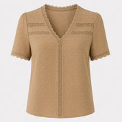 Lydia Hawthorne | Women's Swiss Dot V-Neck Lace Trim Blouse