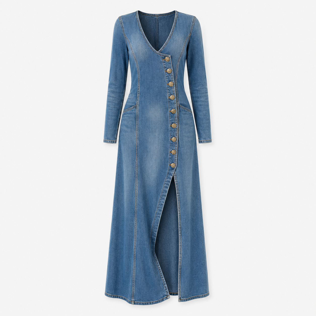 Lyra Calloway | Button Front Denim Maxi Dress