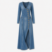 Lyra Calloway | Button Front Denim Maxi Dress