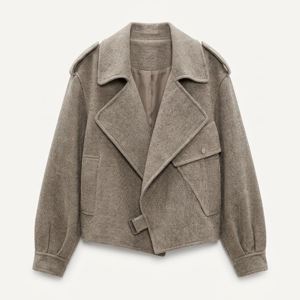 Veste biker courte en mélange de laine Mabel Thorncroft avec large col