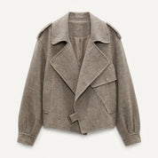 Veste biker courte en mélange de laine Mabel Thorncroft avec large col