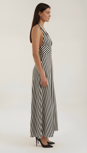 Mabel Holt | Halter Neck Striped Open-Back Maxi Dress