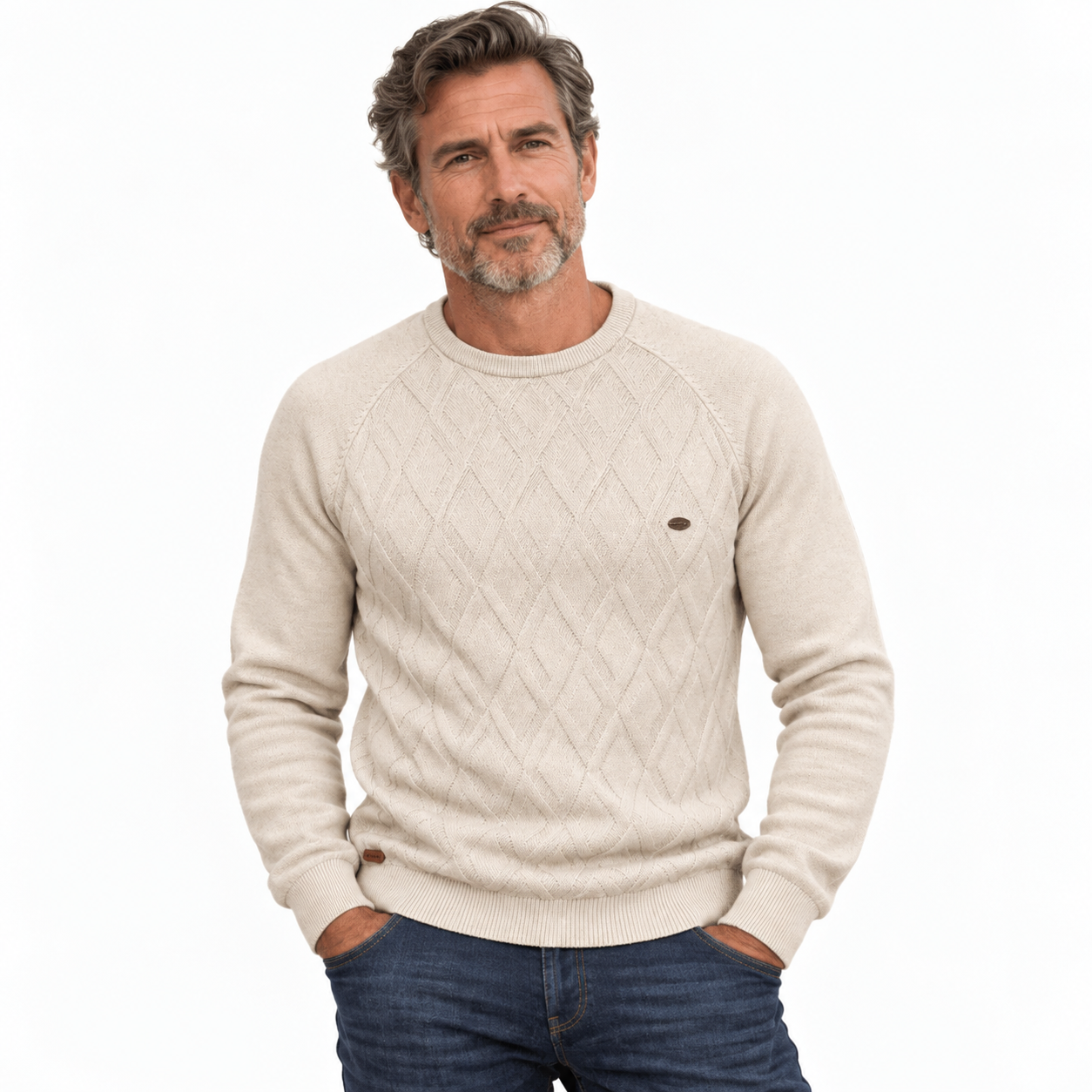 Malcolm Ashby | Diamond-Knit Sweater With Ribbed Trim
