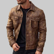 Marco Santini | Vintage Leather Trucker Jacket For Men