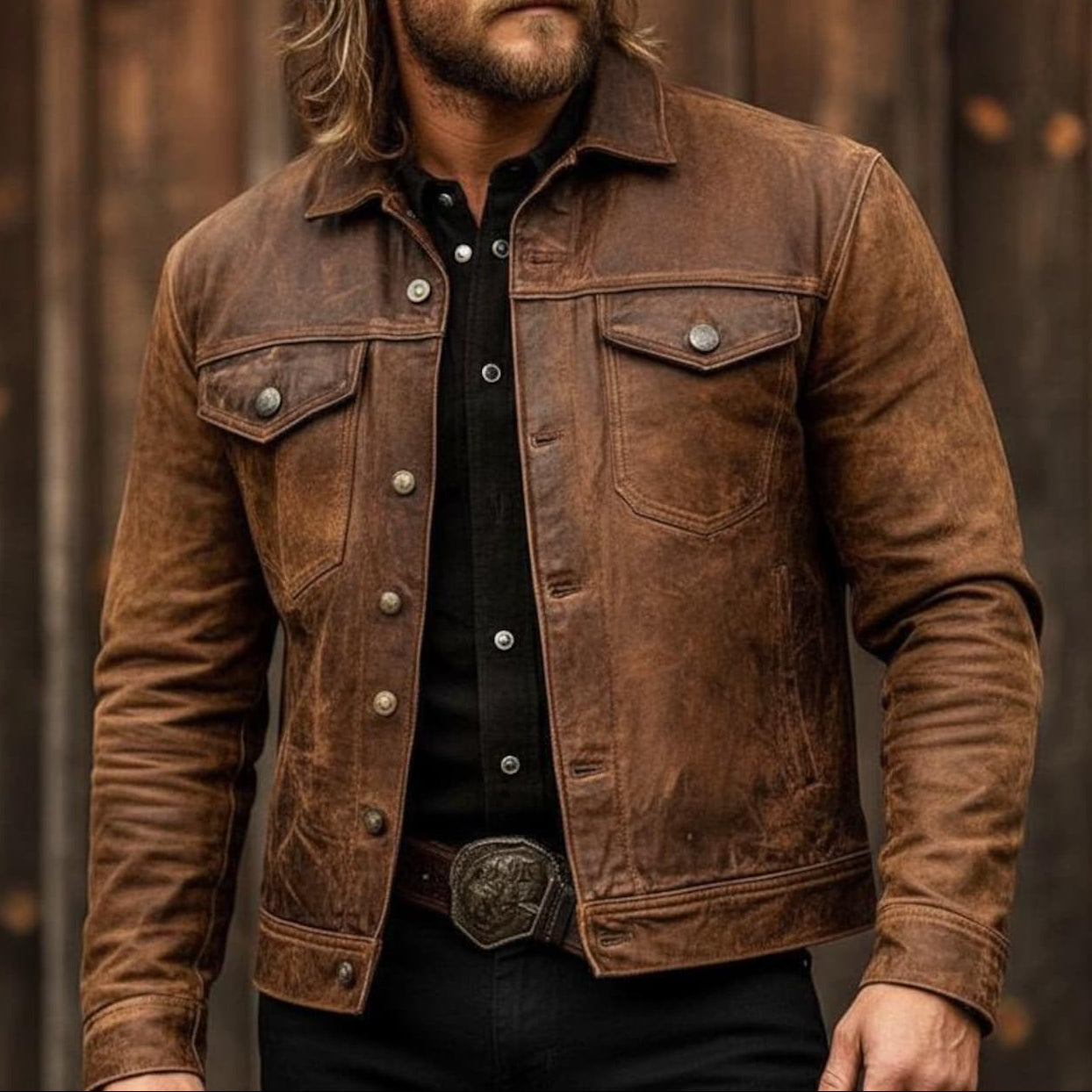 Marco Santini | Vintage Leather Trucker Jacket For Men