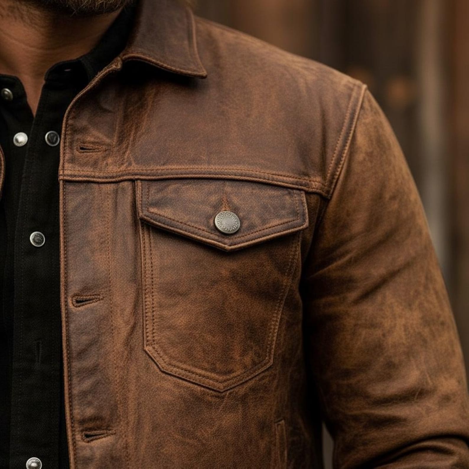 Marco Santini | Vintage Leather Trucker Jacket For Men