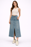 Margaux Lefevre | Denim Midi Skirt With Front Slit For Women