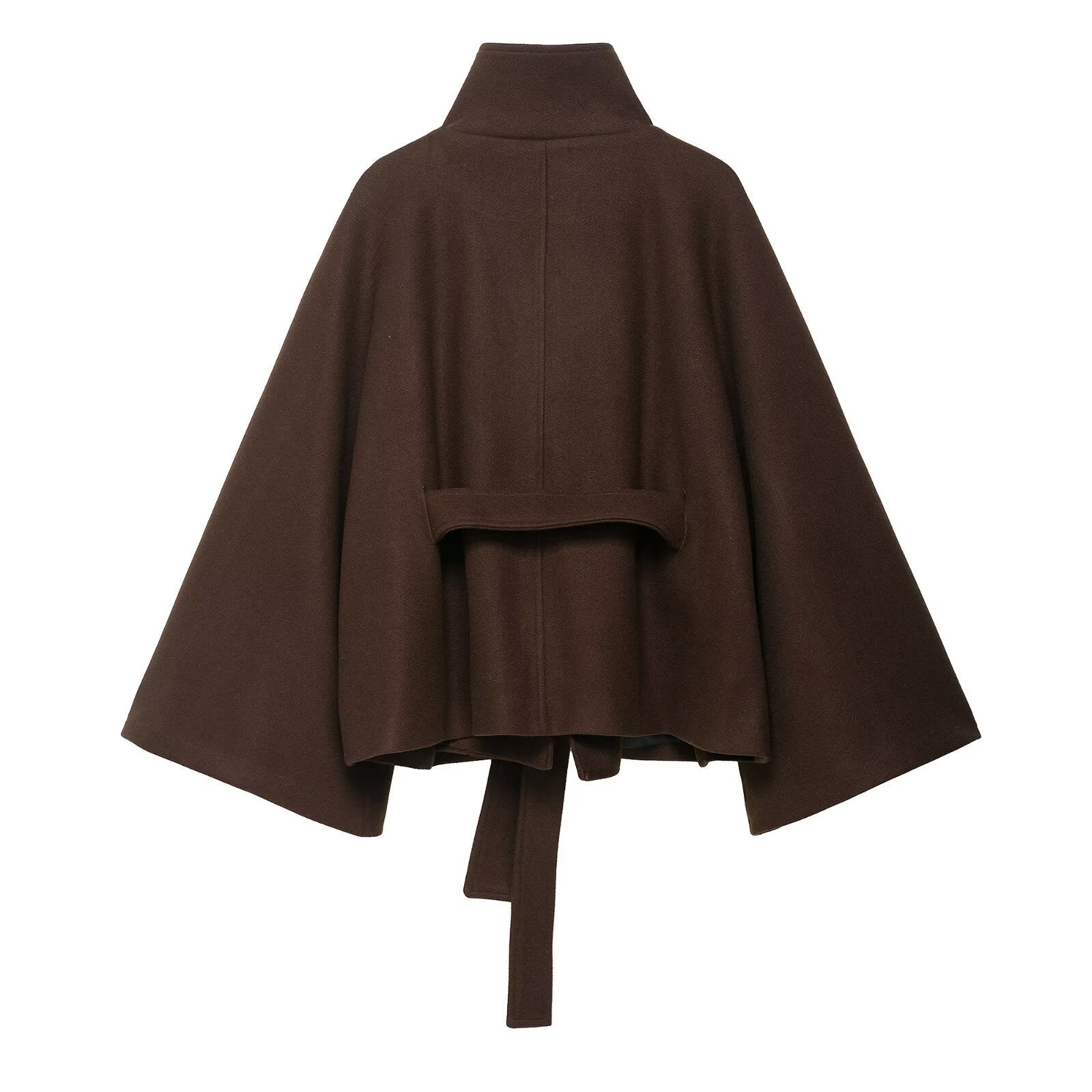 Marguerite Delvaux | Elegant Brown Belted Cape Jacket Funnel Neck