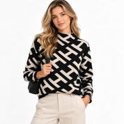 Marianne Kirkwood | Geometric Print Sweater With Mock Neck