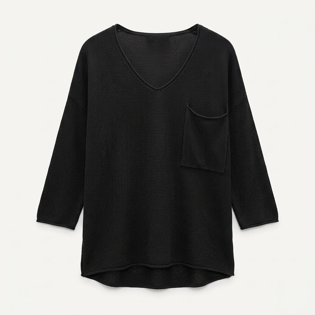 Marianne Oakes | Green Knit Sweater With Pocket Detail