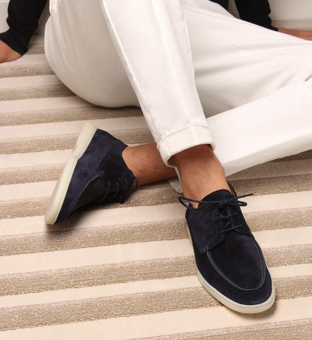 William Forsythe | Navy Suede Lace-Up Loafer Shoes for Men