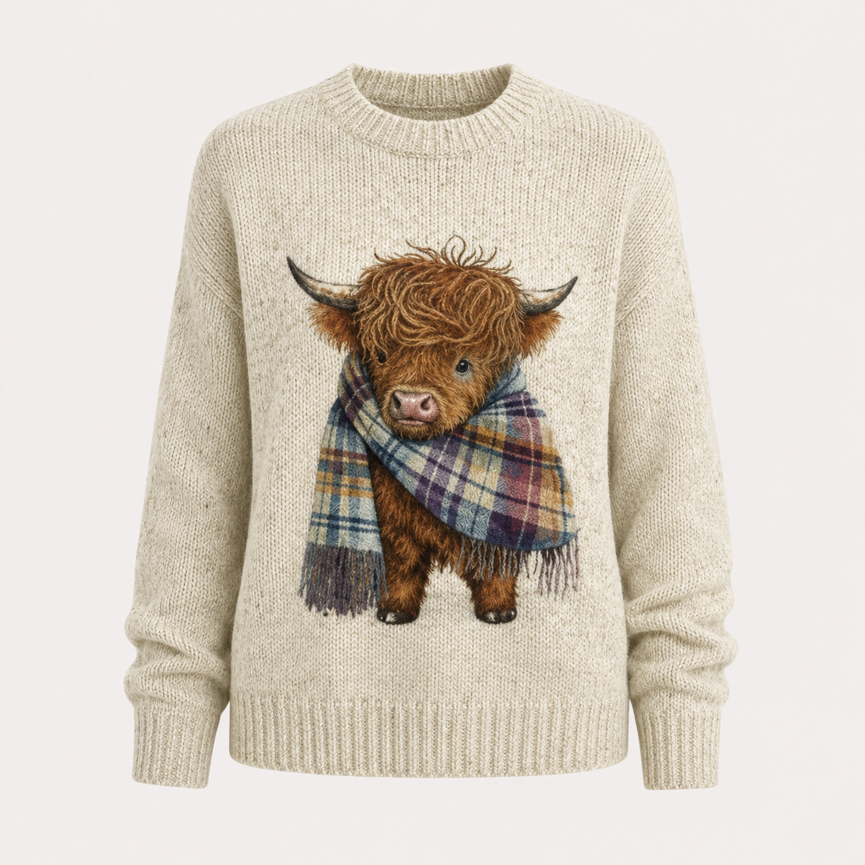 Marjorie Fenwick | Gruby sweter z dzianiny z motywem krowy rasy Highland