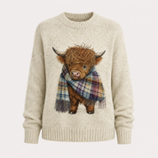 Marjorie Fenwick | Gruby sweter z dzianiny z motywem krowy rasy Highland