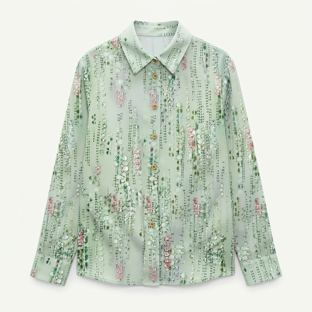 Matilda Ravenscroft | Textured Print Long-Sleeve Blouse
