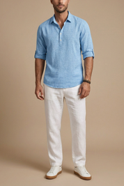 Matteo Kensington | Linen Blend Roll Sleeve Shirt For Men